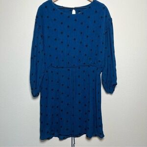 Roller Rabbit Women Kamala Dress XS Blue Long Sleeve Peasant Cottage Boho